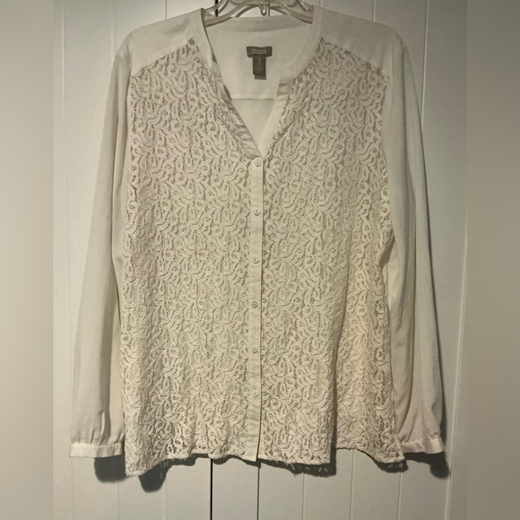 Chico’s Lace Top Size 3 Women’s Medium Ivory Button Front Classic - Picture 1 of 4